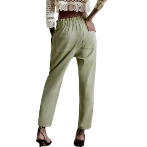 NWT ZARA PAPERBAG PANTS LIGHT KHAKI | 7999/301 - Picture 5 of 6